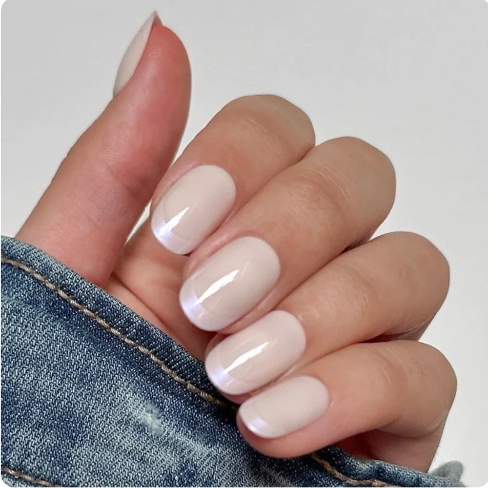 Olive & June Super Stick Mani Press On Nails Glazed French Short Round 32ct NEW